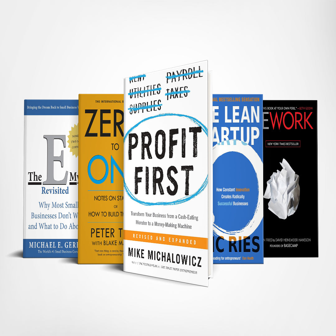 5 Game-Changing Books for Building Your Business : Profit first, The E-Myth, The lean startup, Rework, Zero to one
