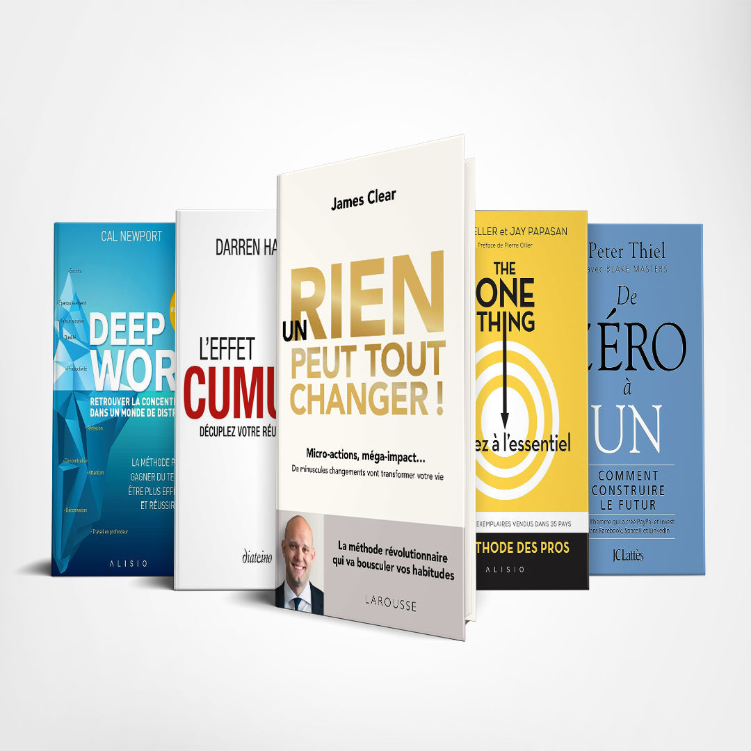 Pack de 5 Livres pour entrepreneurs : Atomic habits, Zero to one, Deep Work, L'effet cummulé, The one thing ( Version française)