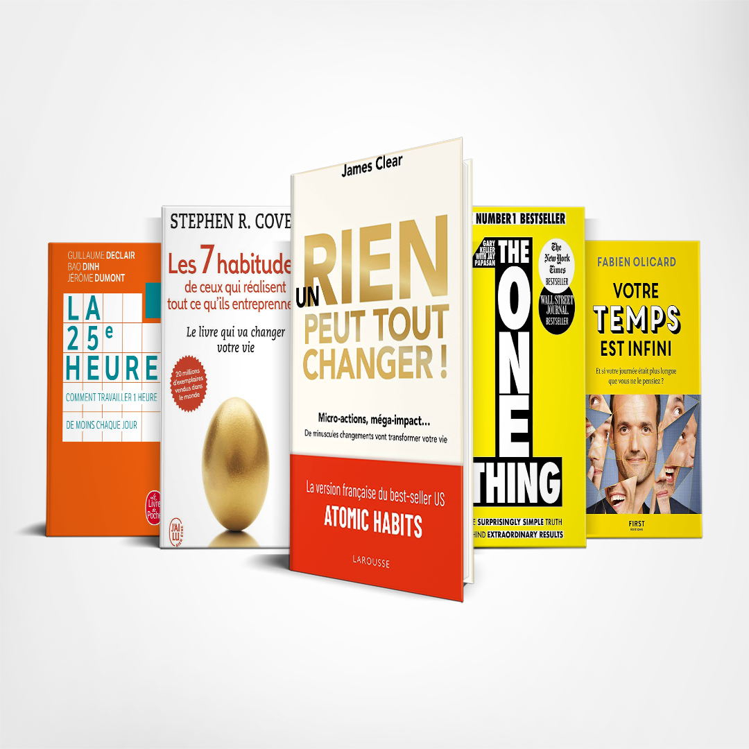 Pack 5 Livres pour booster votre productivité : Votre temps est infini, Les 7 habitudes de ceux qui réussissent tout ce qu'ils entreprennent, The one thing, La 25ème heure, Atomic habits